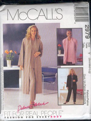 McCall's Sewing Pattern 2979 Ensemble : Duster or Jacket, top and pull on pants Size 8-18
