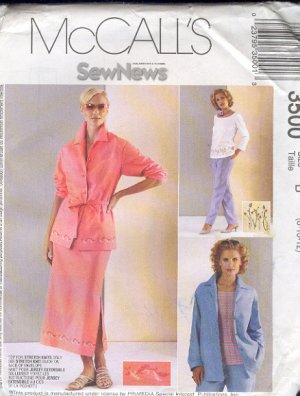 McCall's Sewing Pattern 3500 Jacket, Top, Pullon pants and skirt, Size 8 10 12