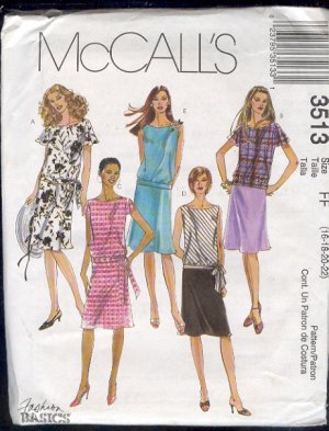 McCall's Sewing Pattern 3513 Two Piece Dress with Five variations, Size 16 - 22