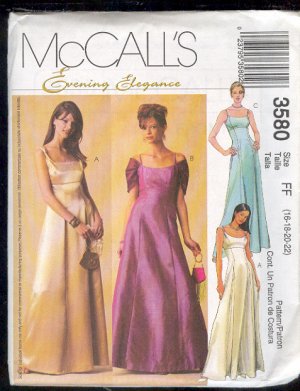 McCall's Sewing Pattern 3580 Classic Princess Waist Empire Formal, Prom Dress Size 16 18 20 22