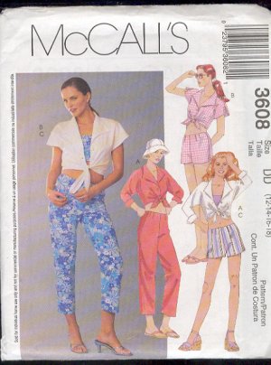 McCall's Sewing Pattern 3608 Pant, Short and Midriff top, Size 12 - 18