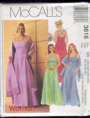 McCall's Sewing Pattern 3616 Classic Formal, Princess/Empire with stole Size 18W - 24W