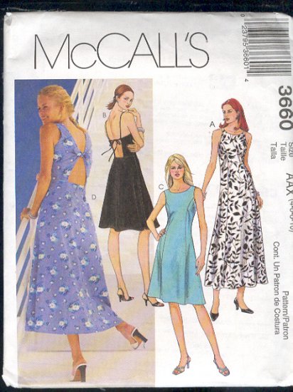McCall's Sewing Pattern 3660 Pretty Sundress with back detail. Size 4 - 10