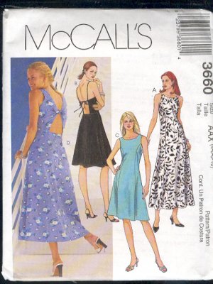 McCall's Sewing Pattern 3660 Pretty Sundress with back detail.  Size 4 - 10