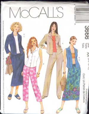 McCall's Sewing Pattern 3666 Petite Blouse, Capris, Pants and shorts, Size 8-12