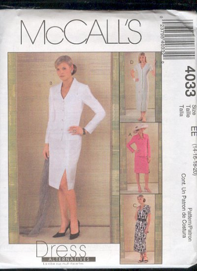McCall's Sewing Pattern 4033 Petite Jacket Dress and Skirt, Size 14 - 20