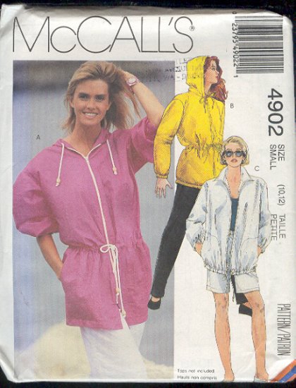McCall's Sewing Pattern 4902 Hooded Jacket with drawstring, two styles, size 10 12