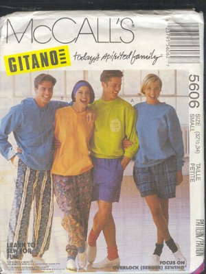 McCall's Sewing Pattern 5606 by Gitano, hoody, sweats and shorts.  Size 32 - 34