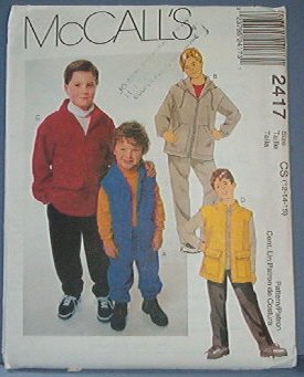 McCall's Sewing Pattern 2417 Boys hoody, pants and vest for fleece, size 12 14 16