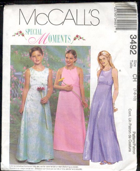 McCall's Sewing Pattern 3492 Special Occasion Dress, Size 7 8 10