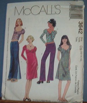 McCall's Sewing Pattern 3642 Dress, Top with variations, low rise pant, Size 12 14 16