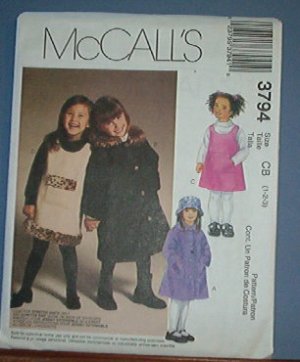 McCall's Sewing Pattern 3794 Toddler Jumper, Coat, Hat stretch knits, Size 1 2 3