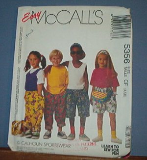 McCall's Sewing Pattern 5356 Shorts, Pants, T Shirt, Tank Top, Headband and belly bag, Size 4 5 6