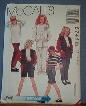 McCall's Sewing Pattern 6741 T Shirt (knit only) Jacket, horts and Pants Size 10 12 14