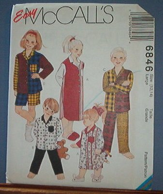 McCall's Sewing Pattern 6846 Child's Pajamas, nightgown, Size 12 14