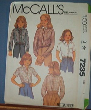 McCall's Sewing Pattern 7235  Girl's Shirt with varitions, Size 7
