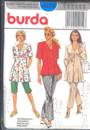 Burda Sewing Pattern 4019 Blouse/Jacket, Pull on Pants, Size 8-18