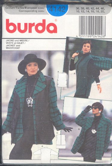 Burda Sewing Pattern 4142 Big Jacket and Long Vest, Size 10 - 20