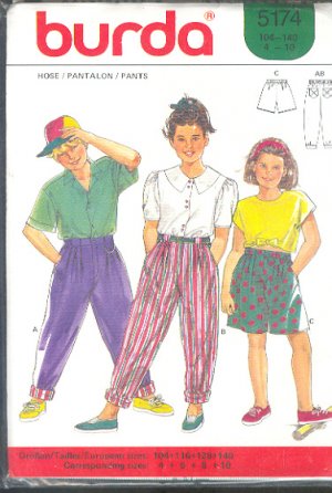 Burda Sewing Pattern 5174 Girls Pants and Shorts Size 4 - 10