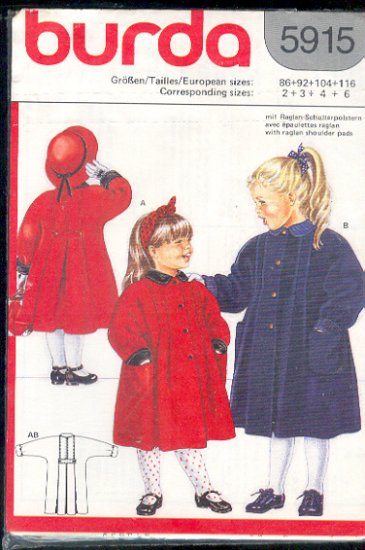 Burda Sewing Pattern 5915 Classic Girl's Coat, Size 2 - 6