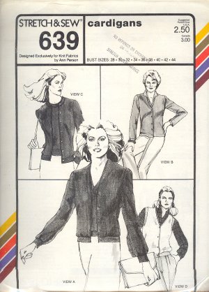 Stretch & Sew Sewing Pattern 639  Cardigans with varitions, Bust sizes 28 - 44