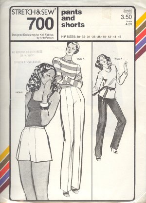 Stretch & Sew Sewing Pattern 700 Pants and Shorts hip sizes 30 - 46