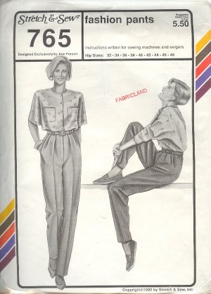 Stretch & Sew Sewing Pattern Dress Pants, hip sizes 32  - 48