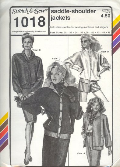 Stretch & Sew Sewing Pattern 1018 Saddle Shoulder Jackets, bust size 30 - 46