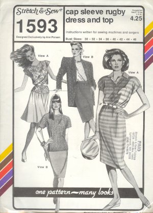 Stretch & Sew Sewing Pattern 1593 Cap Sleeve Rugby Dress and Top, Bust size 30 - 46