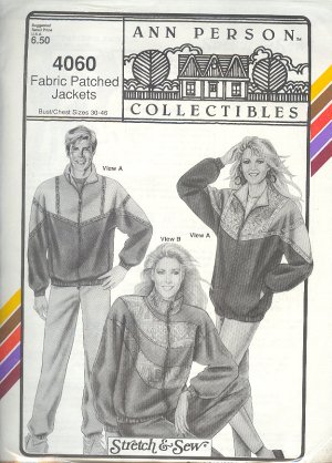Stretch & Sew Sewing Pattern 3060 Fabric Patched Jackets, Chest size 30 - 46