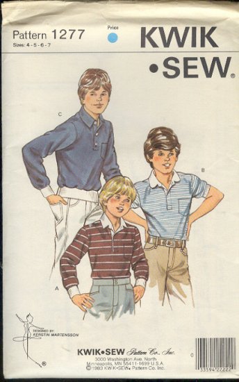 Kwik Sew Sewing Pattern 1277 Boy's Pullover Shirt with variations, Sizes 4 - 7