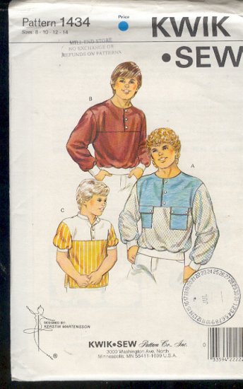 Kwik Sew Sewing Pattern 1434 Boy's Pullover with variations, Size 8 - 14