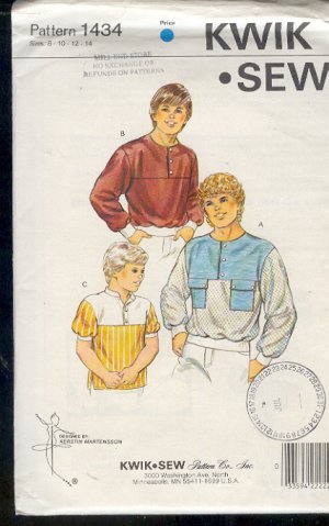Kwik Sew Sewing Pattern 1434 Boy's Pullover with variations, Size 8 - 14