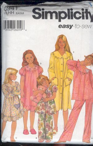 Simplicity Sewingi Pattern Gown, Jams and Robe, Size 3 4 5 6