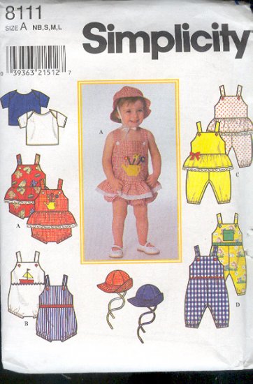 Simplicity Sewing Pattern 8111 Toddler Rompers, Shirt, Jumpsuit, Overalls and Hats Size 1-18 Mos