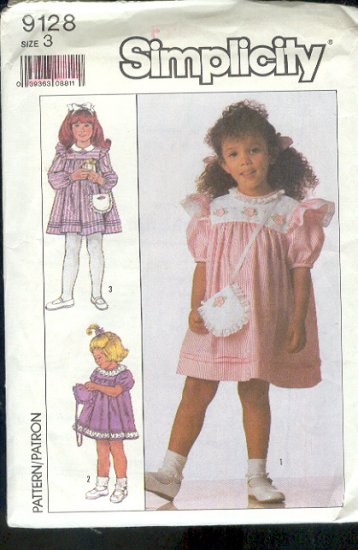 Simplicity Sewing Pattern 9128 Girl's Dressy Dress and matching purse, Size 3