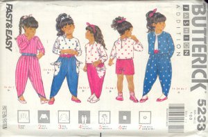 Butterick Sewing Pattern 5233 Jacket, Top, Pants and headband for girls size 1 2 3