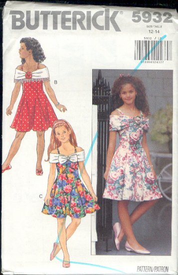 Butterick Sewing Pattern 5932 Pretty Party Dress, Size 12 14