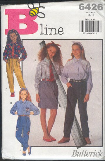 Butterick Sewing Pattern 6426 Pants, Skirt and Shirt with tie and headband, Sizes 12 14