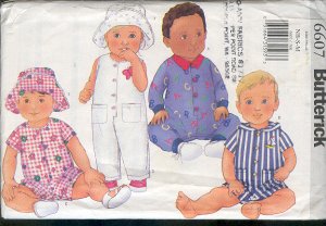 Butterick Sewing Pattern 6607 Jumpsuit in two lengths with cute hat, Sizes 12 - 21 lbs.