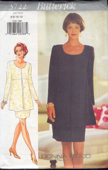 Butterick Sewing Pattern 3722 Dress by Donna Ricco, Size 6 - 12