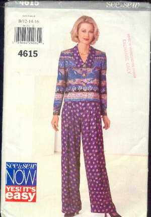 Butterick Sewing Pattern 4615 Blouse/Jacket, Pants, Sizes 12 - 16