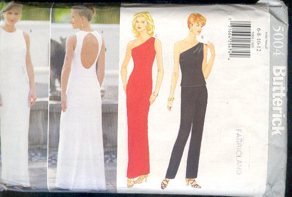 Butterick Sewing Pattern 5004 Long Evening Dress, top and pants, Size 6 - 12