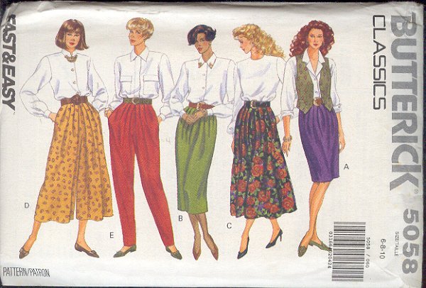 Butterick Sewing Pattern 5058 Three Skirts, Pants and Culottes, Size 6 - 10