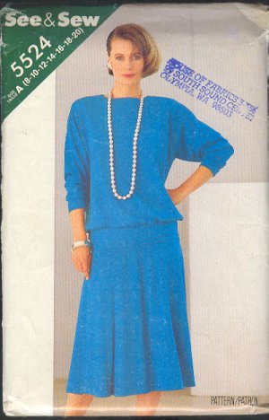 Butterick Sewing  Pattern 5524 Pullover Top and flaired skirt with hip band, Sizes 8 - 20