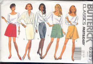 Butterick Sewing Pattern 5287 Five Skirts and Shorts, Sizes 6-12