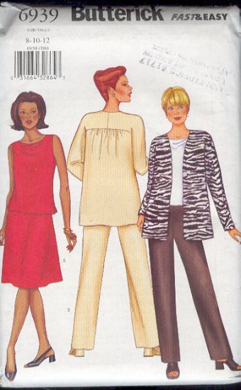Butterick Sewing Pattern 6939 Jacket, Top, Skirt and Pants, Size 8 - 12