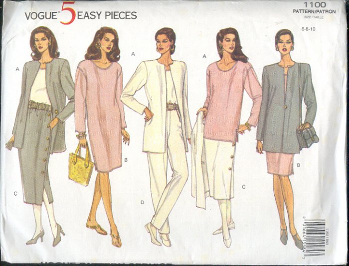 Vogue Sewing Pattern, 1100 Jacket, Top, Skirt, Pant and Dress, Sizes 8 - 10