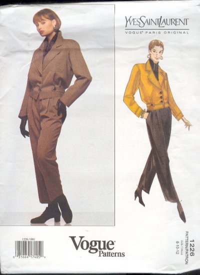 Vogue Sewing Pattern 1226 Yves Saint Laurent Jacket and Pants, Size 8 10 12