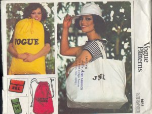 Vogue Sewing Pattern 1451 Bags, Duffle, Tote, Laundry, Cosmetic, Glasses Case, One Size